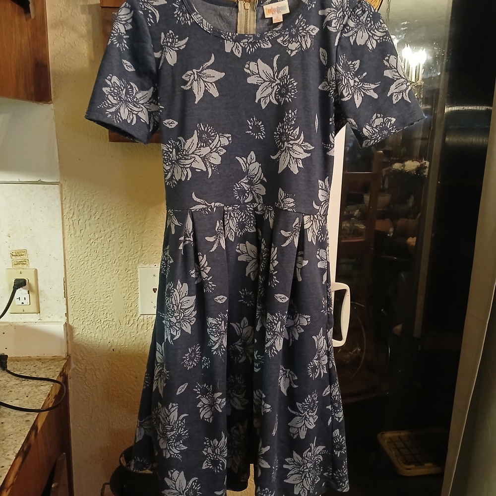LuLaRoe Blue Floral Midi A-Line Dress With Pockets
